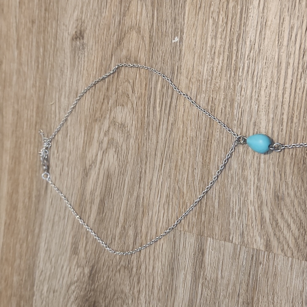 Turquoise Stone and Silver Feather Necklace - Picture 3 of 11